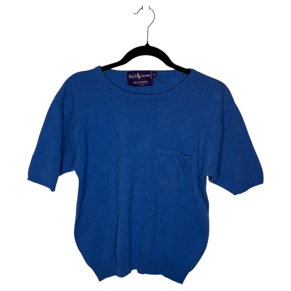 Vtg Ralph Lauren Purple Label Sweater L Cashmere Blue Short Sleeve 90s Y2K
